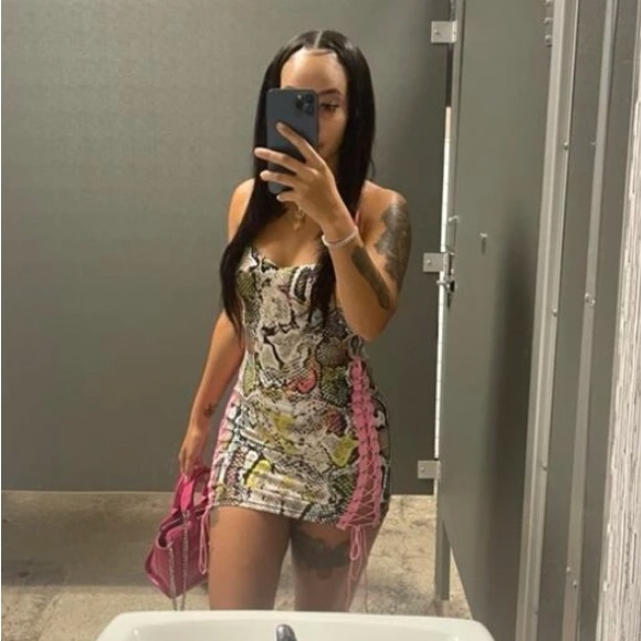 Multicolor Snakeskin Python Snake Print Halter Caged Party Cocktail Dress - Picture 9 of 12